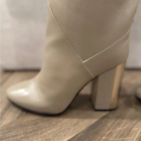 Jimmy Choo Rydea Cream Heeled Boots with Gold Accents - Picture 9 of 10